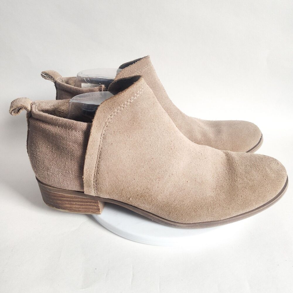 Toms Neutral Taupe Suede Leather Zip Boho Ankle Deia Chelsea Boots 11 Tan Preppy